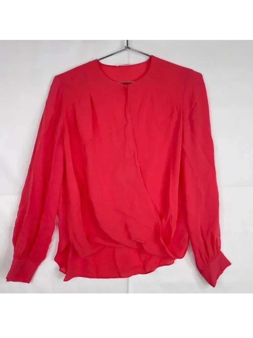 L'AGENCE Silk Coral Pink Draped Long Sleeve Blouse